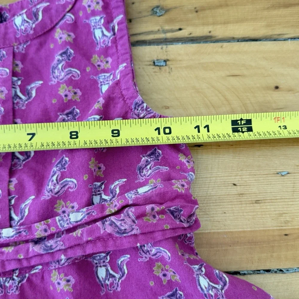 April Cornell Girls Dress Size 2 Pink Fox Print 100% Cotton Belted Cottagecore